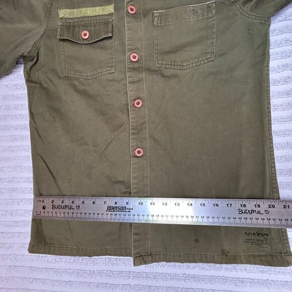 Analog Design Unlikely Futures Mens Medium Button Front Shirt Long Sleeve Green - Picture 5 of 8